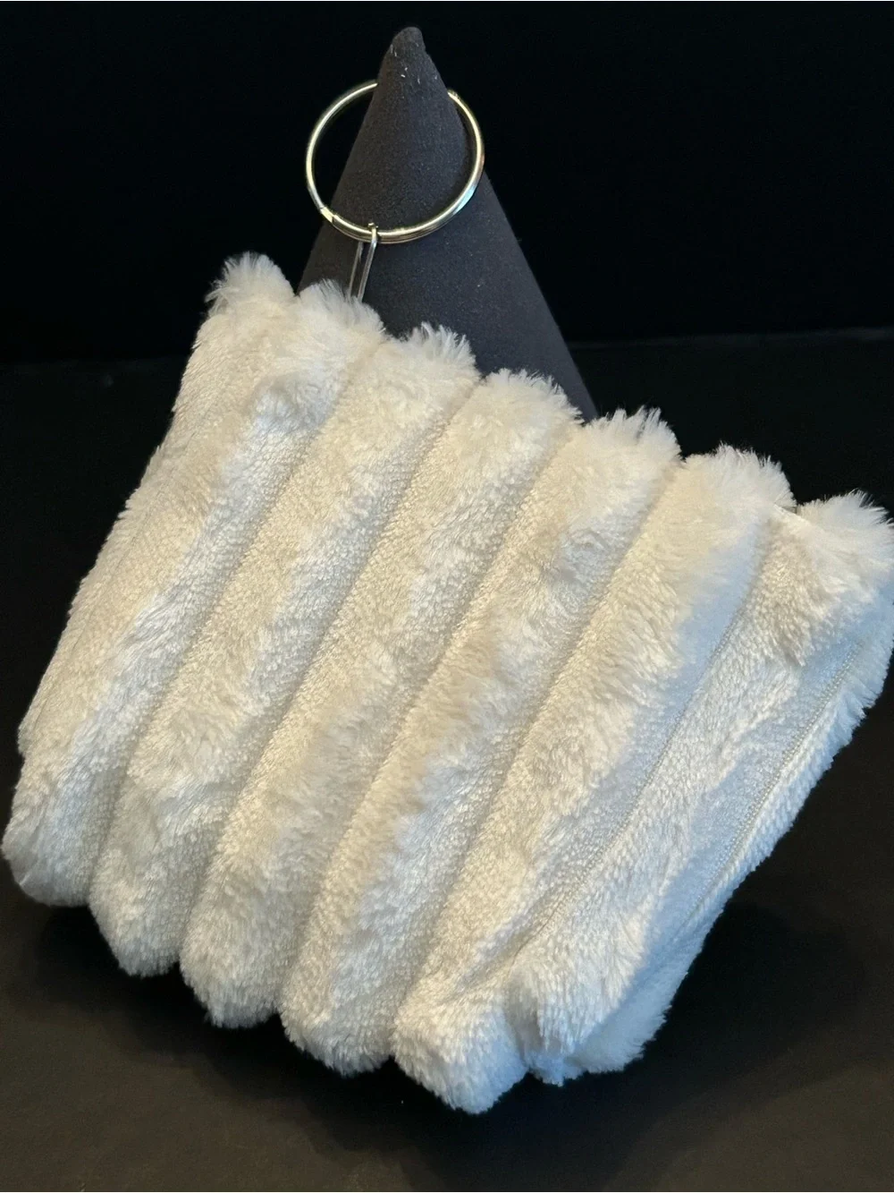 Plush Furry Coin Purse Key Pouch Case w/Silver Key Ring in Assorted Colors